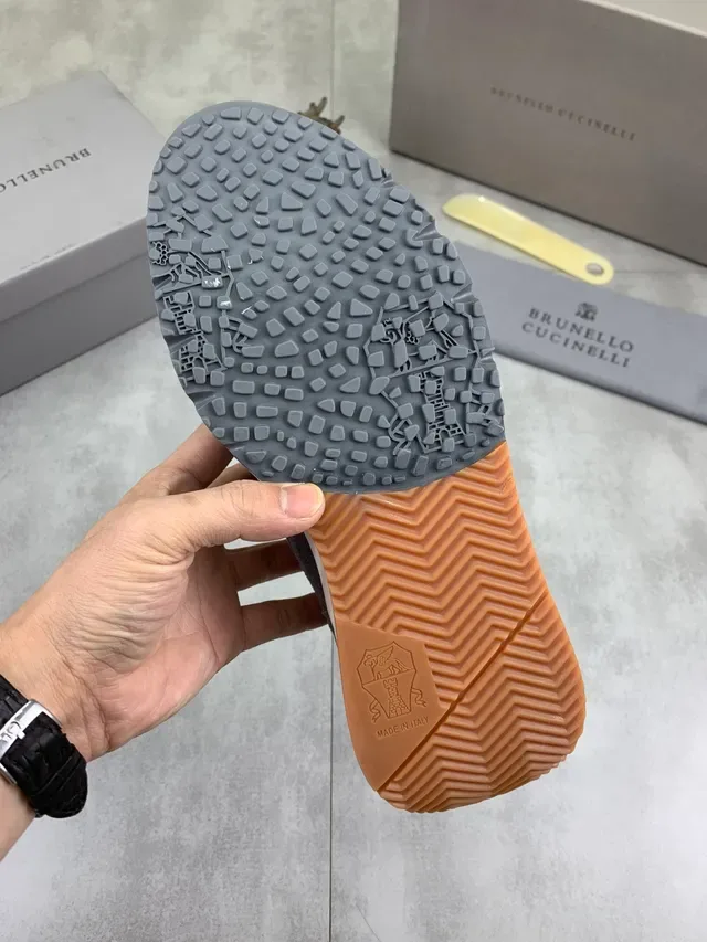 Brunello Cucinelli Gray Perforated Mesh and Suede Lifestyle Sneaker 2