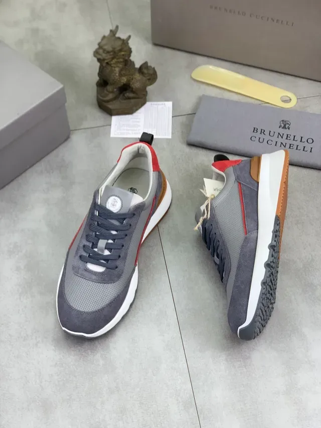 Brunello Cucinelli Gray Perforated Mesh and Suede Lifestyle Sneaker 5