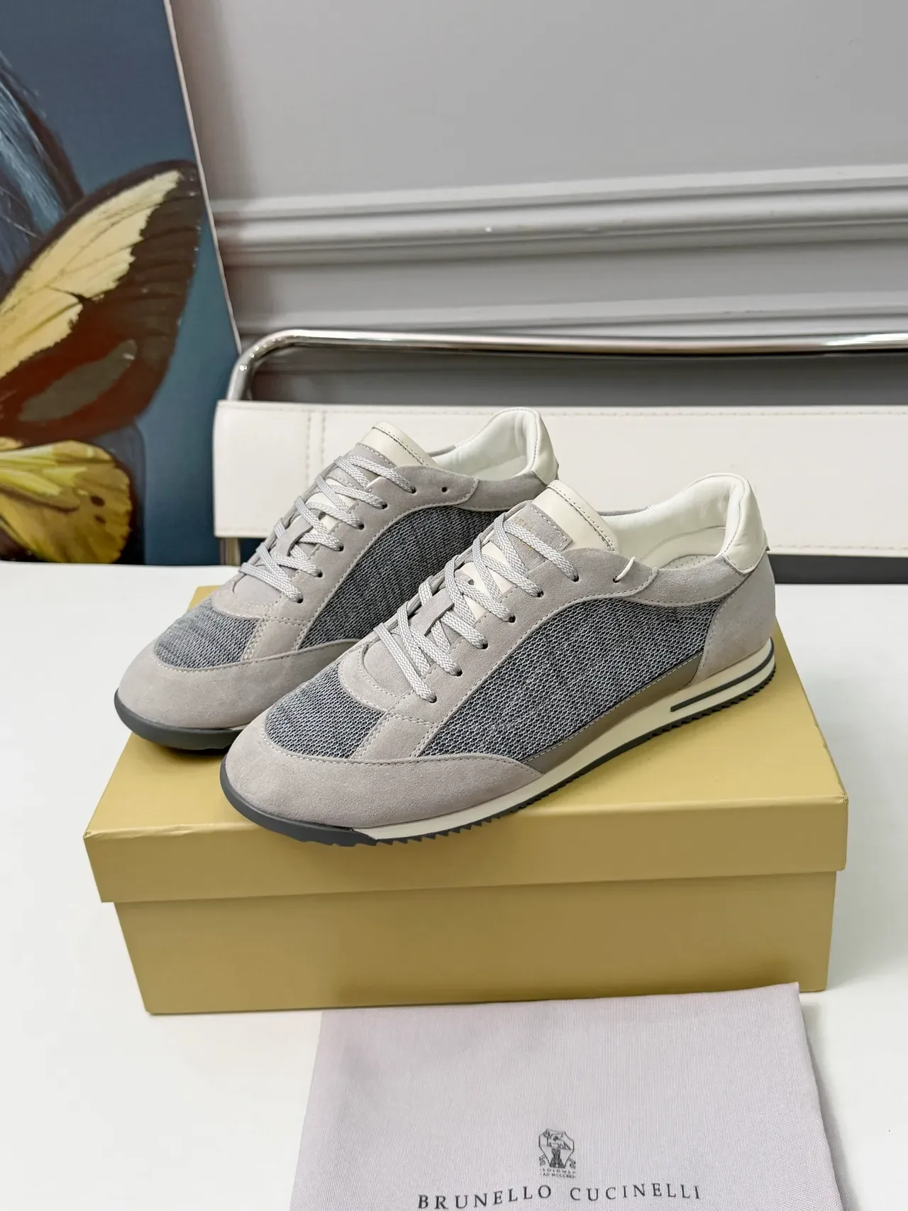 Brunello Cucinelli Gray Suede and Mesh Lifestyle Sneakers 2