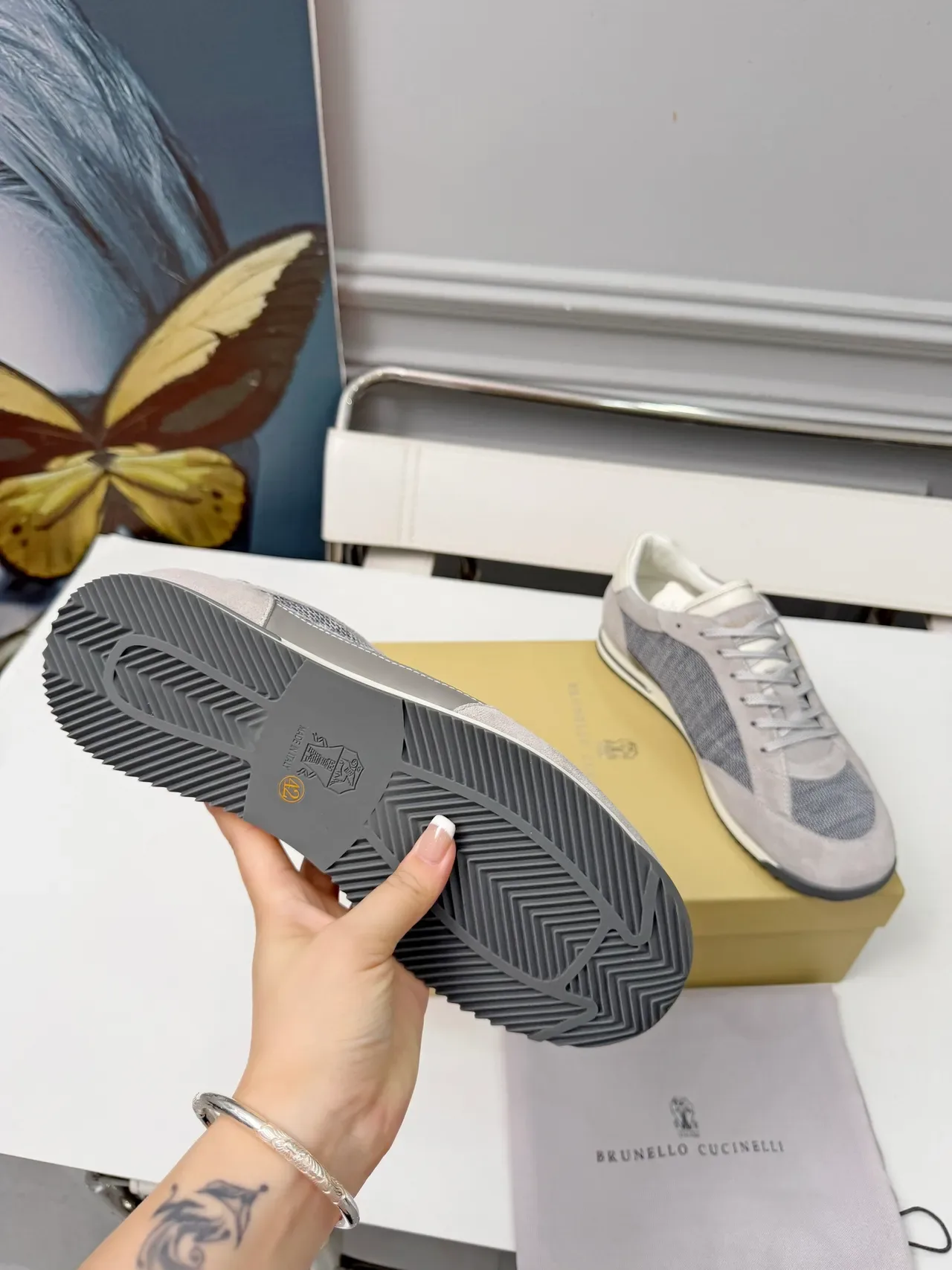 Brunello Cucinelli Gray Suede and Mesh Lifestyle Sneakers 4