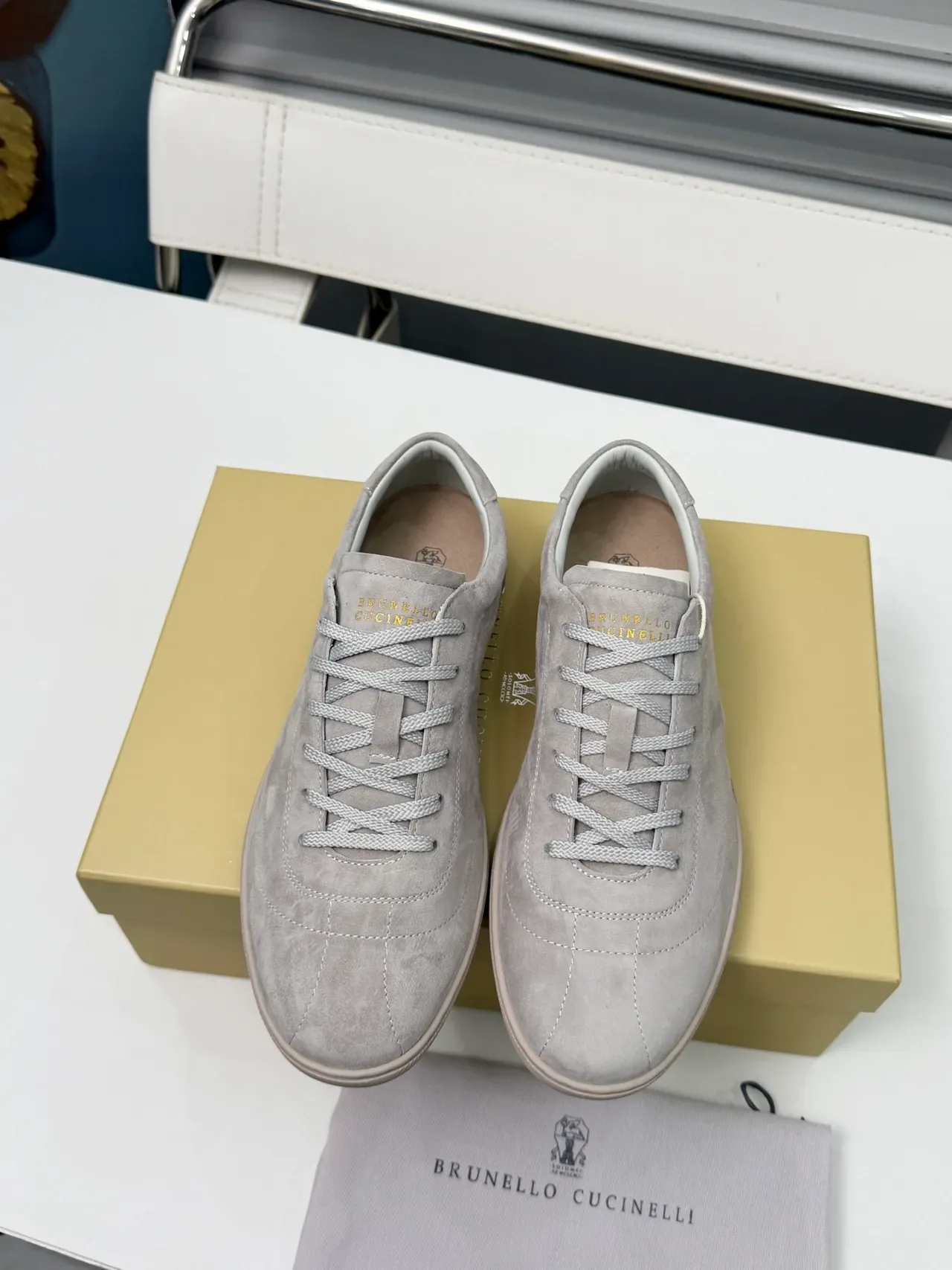 Brunello Cucinelli Gray Suede Low-Top Lifestyle Sneakers 2
