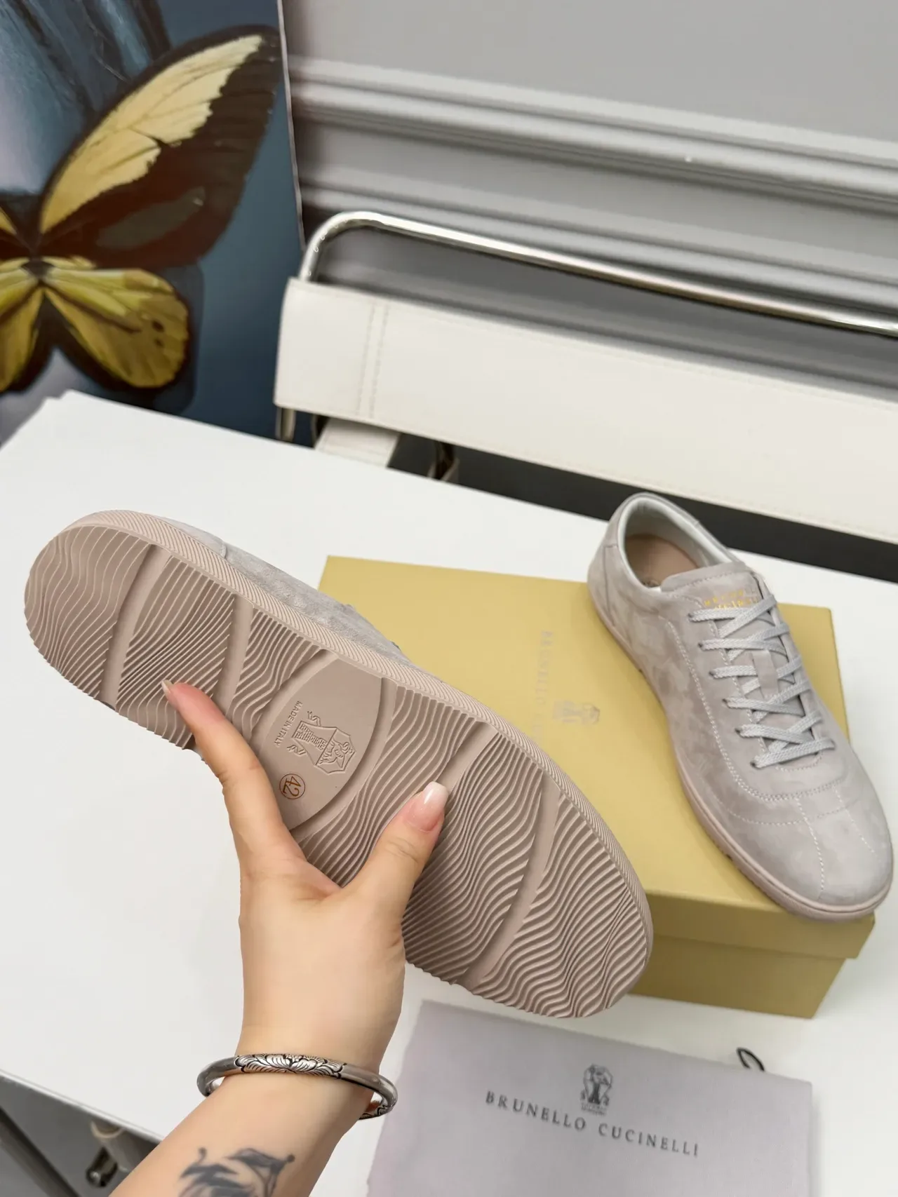 Brunello Cucinelli Gray Suede Low-Top Lifestyle Sneakers 3