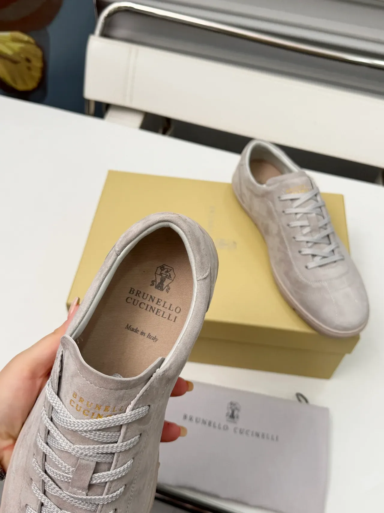 Brunello Cucinelli Gray Suede Low-Top Lifestyle Sneakers 4