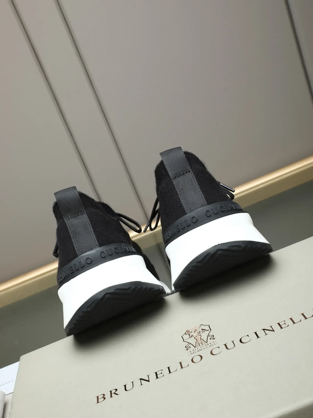 Brunello Cucinelli Knit Upper Black and White Lifestyle Sneaker 3