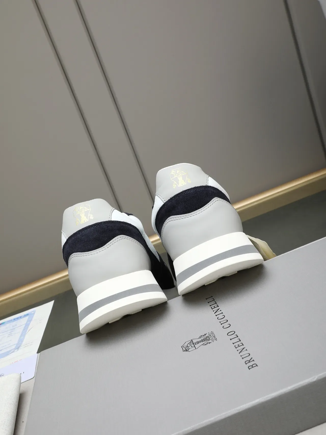 Brunello Cucinelli Navy and White Leather Suede Lifestyle Sneakers 3