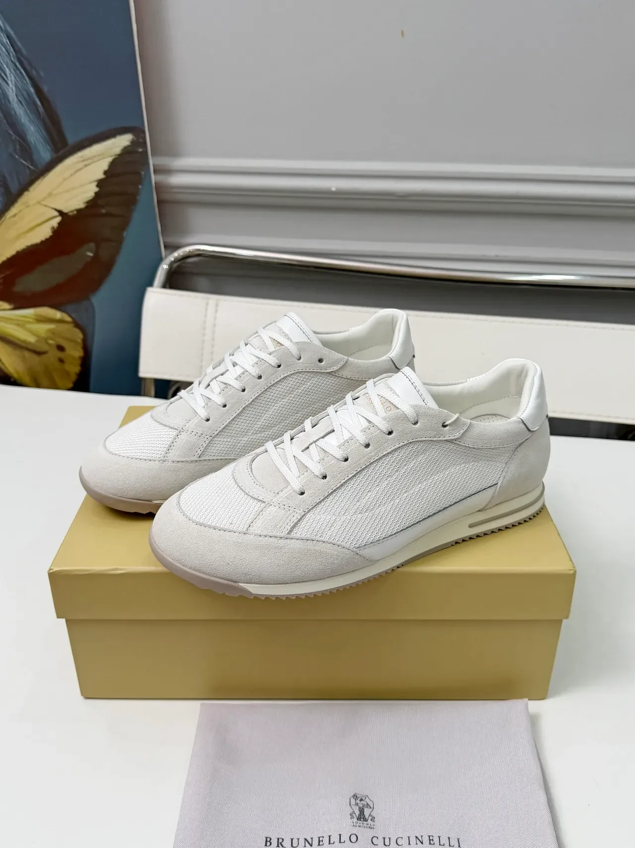 Brunello Cucinelli Off-White Suede and Mesh Lifestyle Sneakers 2