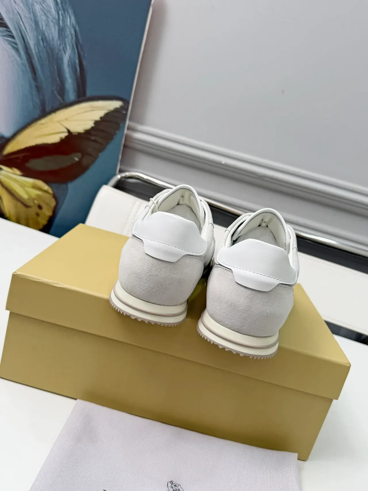Brunello Cucinelli Off-White Suede and Mesh Lifestyle Sneakers 3