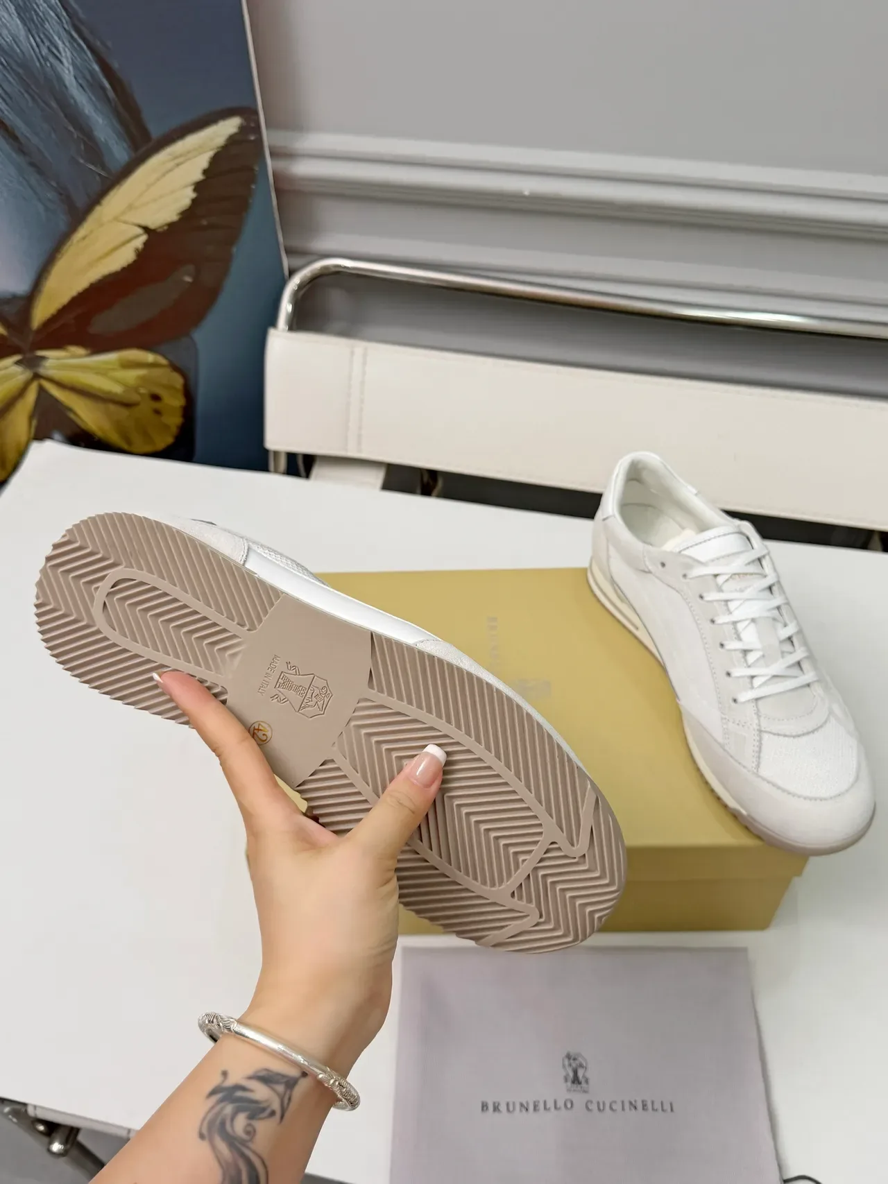 Brunello Cucinelli Off-White Suede and Mesh Lifestyle Sneakers 4