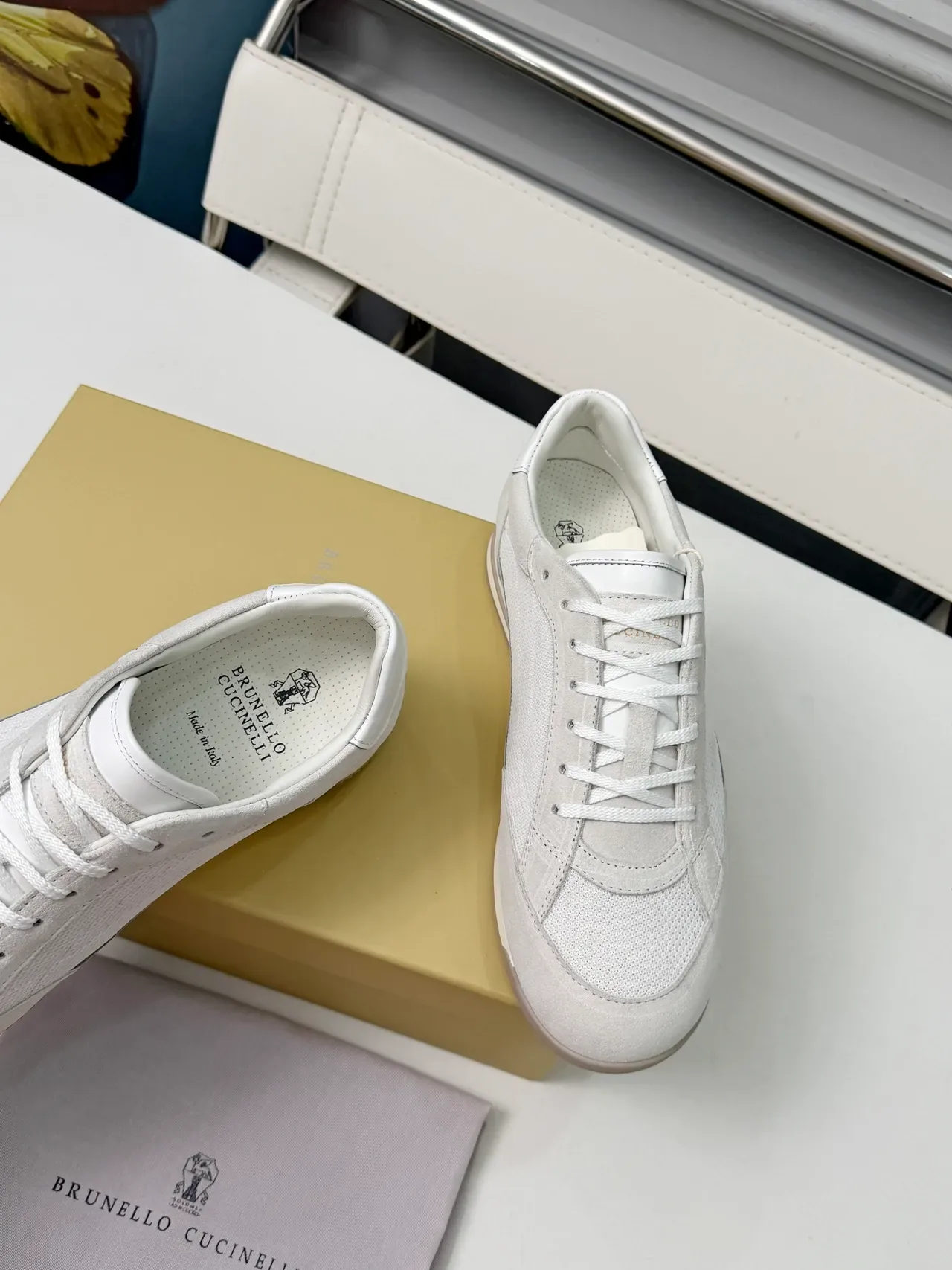 Brunello Cucinelli Off-White Suede and Mesh Lifestyle Sneakers 5