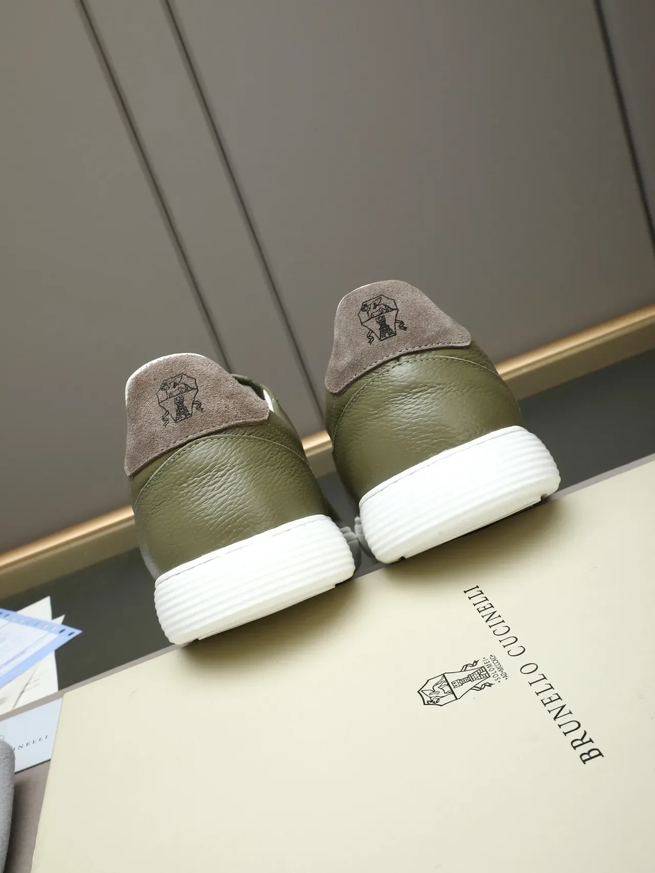 Brunello Cucinelli Olive Green Pebbled Leather Lifestyle Sneaker 3