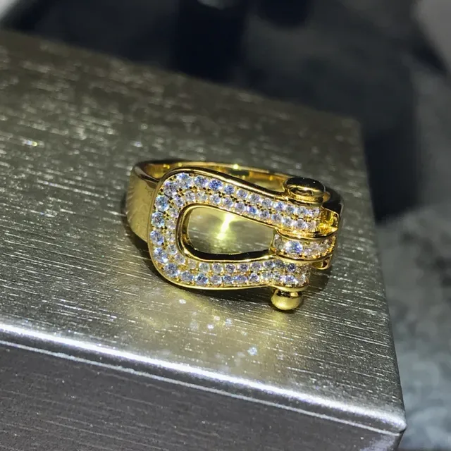 Buckle-Motif Pavé-Crystal Multi-Tone Metal Rings 4