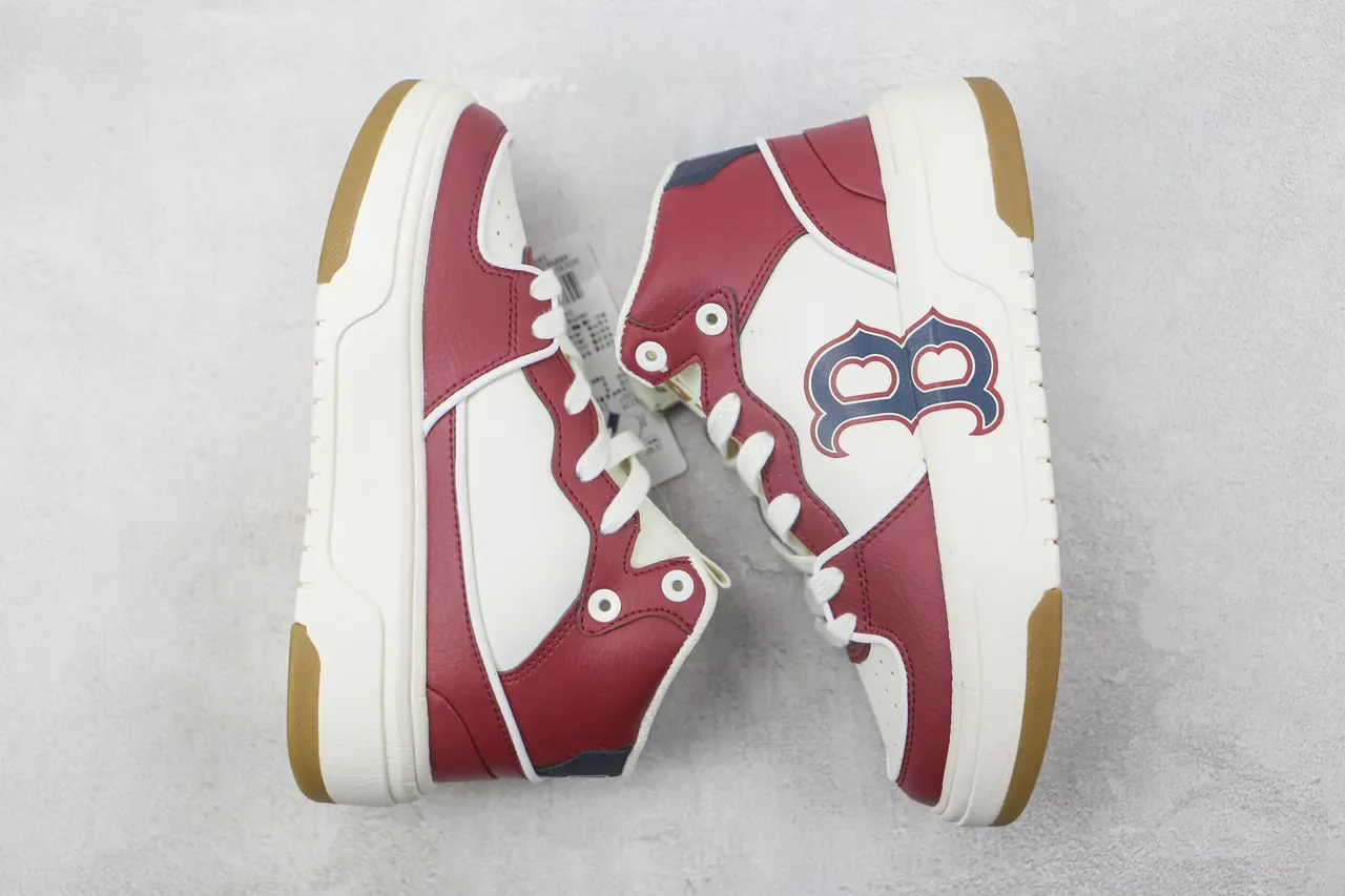 Burgundy White High-Top Leather-and-Synthetic Upper Sneakers 2