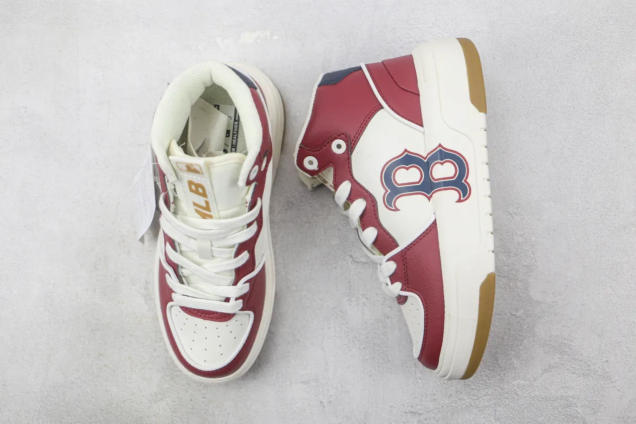 Burgundy White High-Top Leather-and-Synthetic Upper Sneakers 3