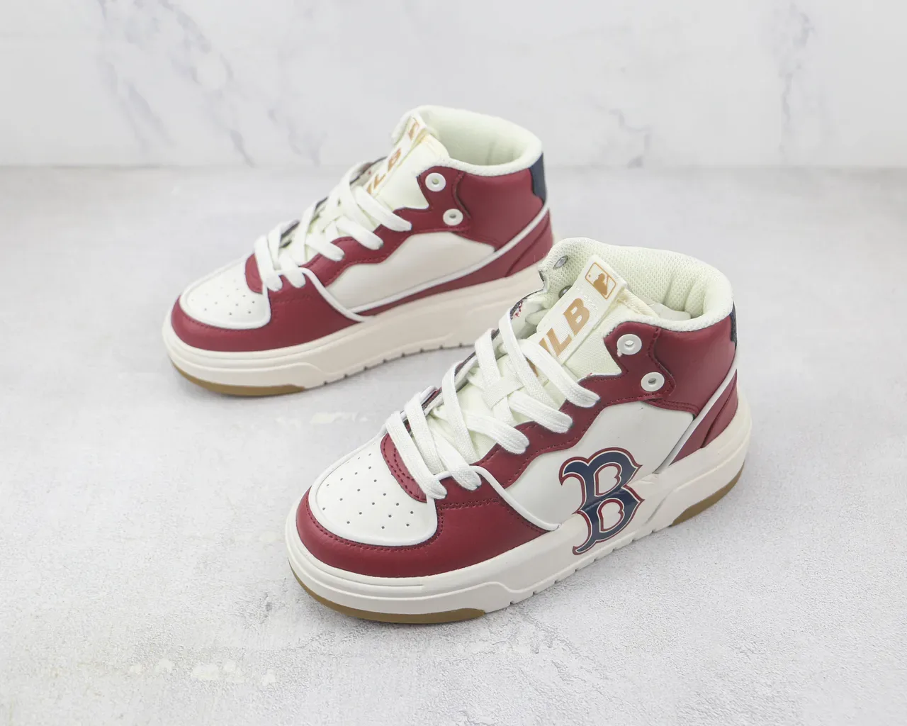 Burgundy White High-Top Leather-and-Synthetic Upper Sneakers 4