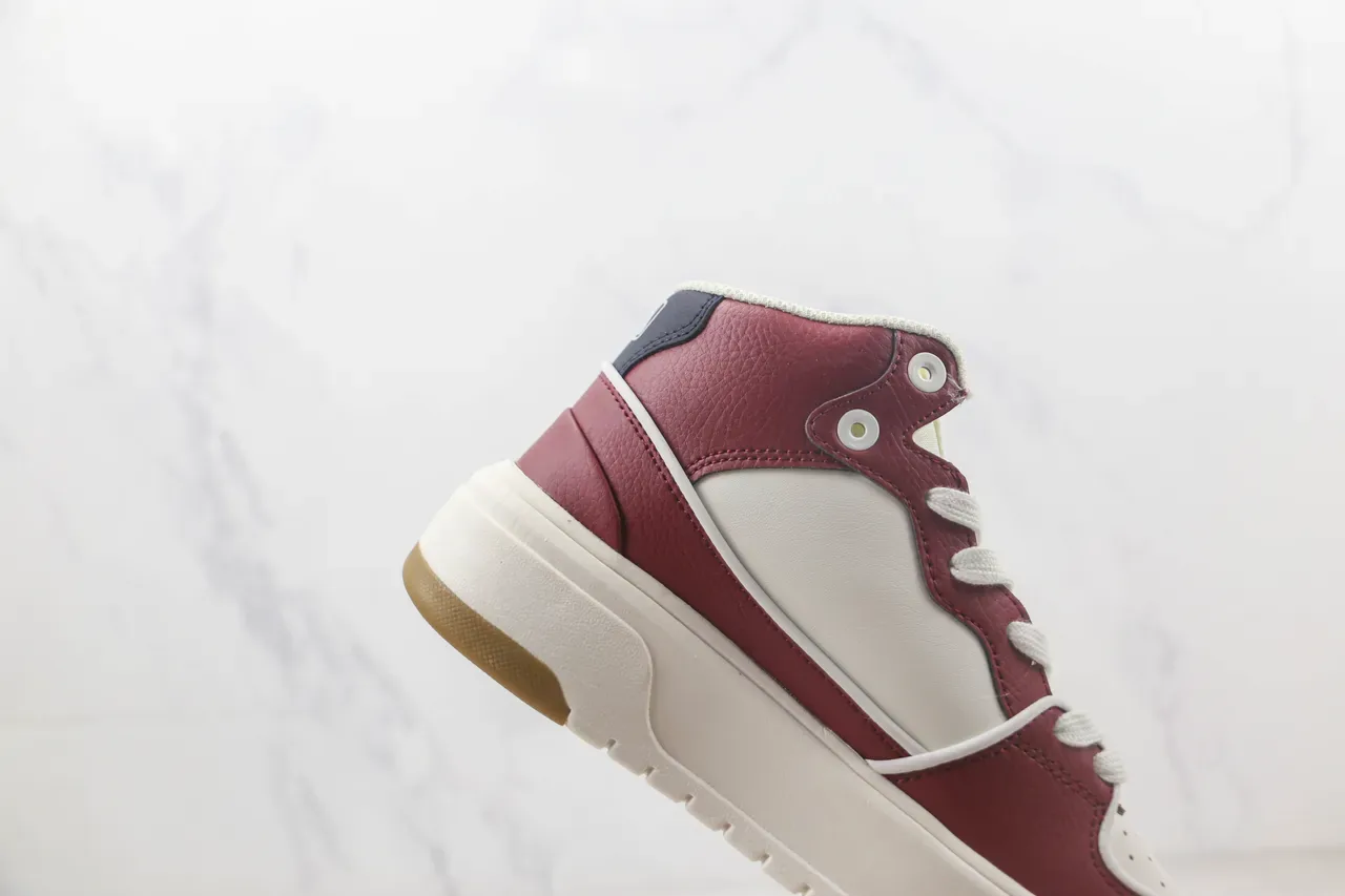 Burgundy White High-Top Leather-and-Synthetic Upper Sneakers 5