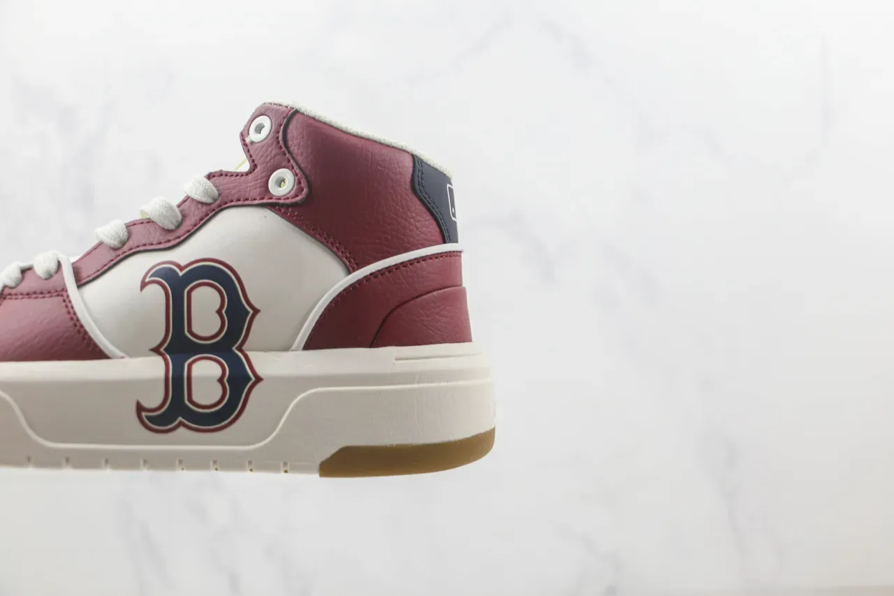 Burgundy White High-Top Leather-and-Synthetic Upper Sneakers 7