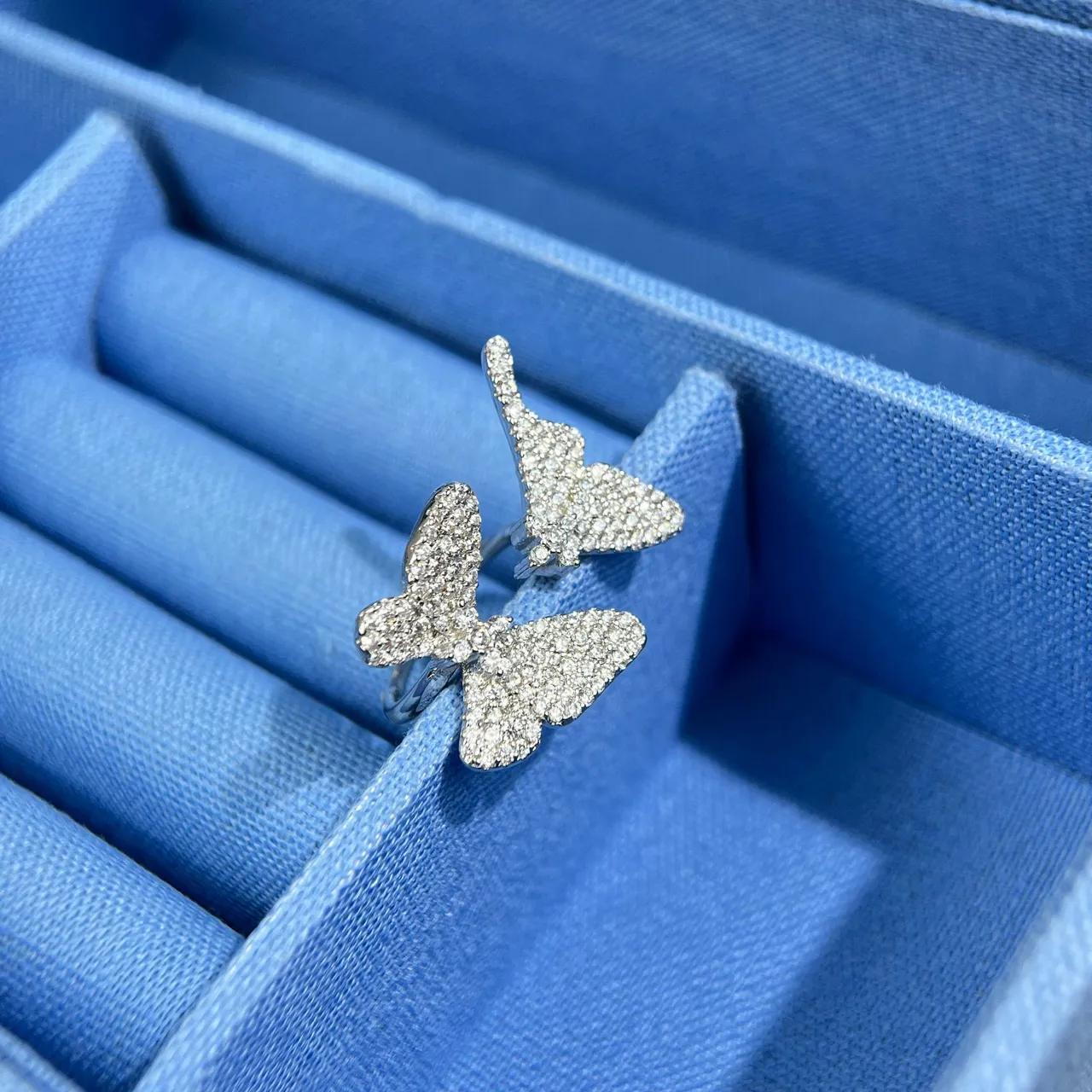 Butterfly Pavé Crystal Silver-Tone Rings 4