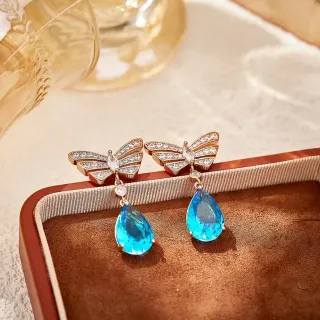 Butterfly Wing Pavé Crystal Teardrop Blue Stone Earrings