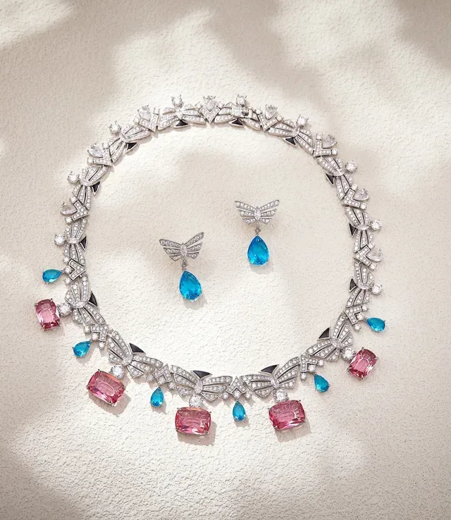 Butterfly Wing Pavé Crystal Teardrop Blue Stone Earrings 3
