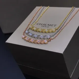 CHAUMET ذهب فضة قلادة بار سداسية باڤيه حجر قلادة