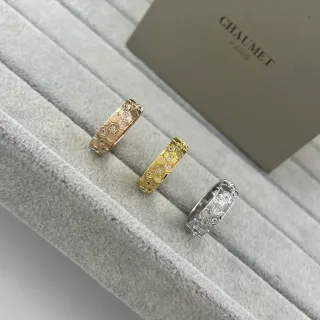 CHAUMET Gold Silver Honeycomb Motif Pavé-Set Diamonds Ring