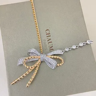 CHAUMET Links Ouro Prata Laço Motivo Trança Cordoa Detalhe Colar