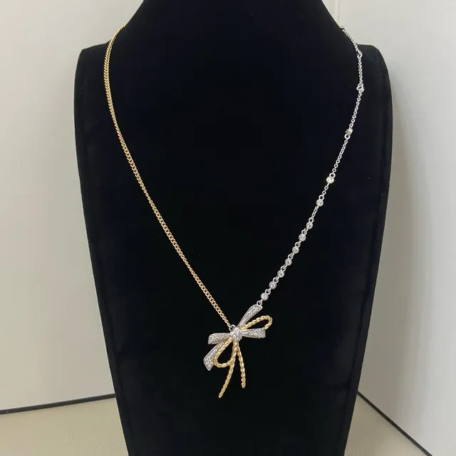 CHAUMET Liens Gold Silver Bow Motif Twisted Rope Detail Necklace 2