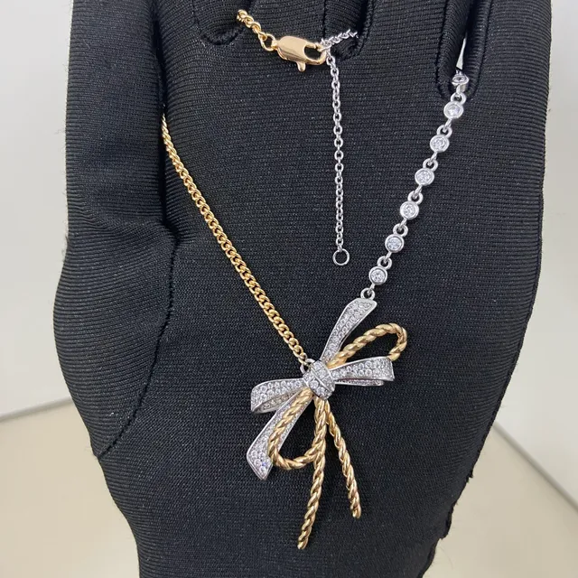CHAUMET Liens Gold Silver Bow Motif Twisted Rope Detail Necklace 3