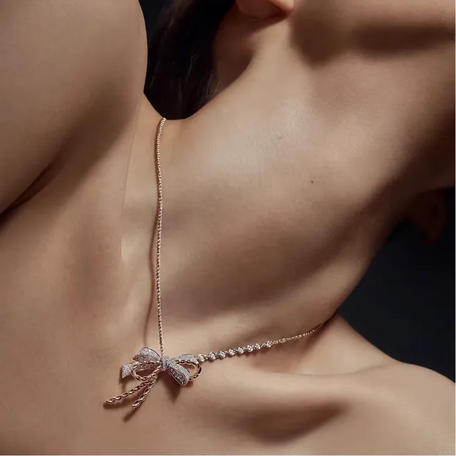 CHAUMET Liens Gold Silver Bow Motif Twisted Rope Detail Necklace 4
