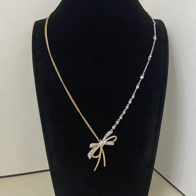 CHAUMET Liens Gold Silver Bow Motif Twisted Rope Detail Necklace 5