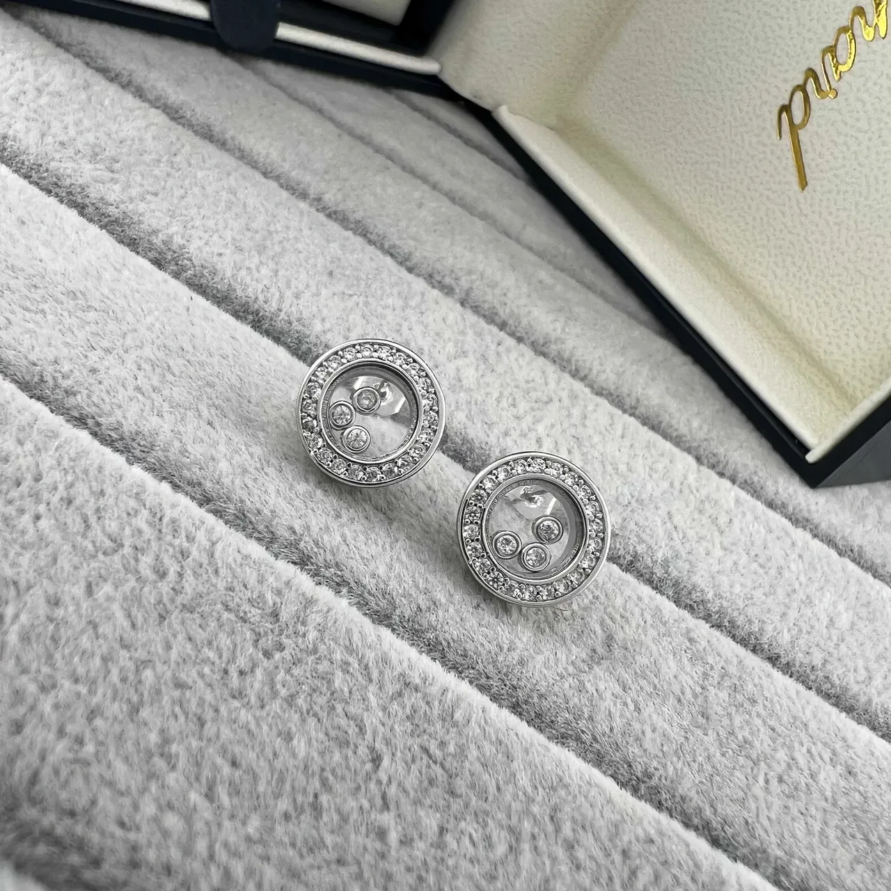 Circular Pavé Halo Rotating Charm Stud Earrings 3
