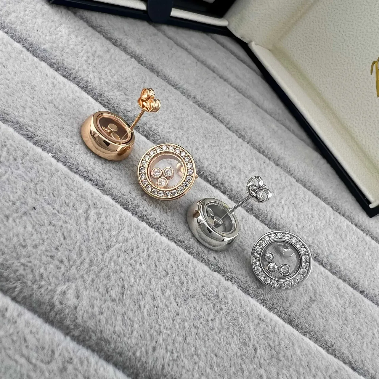 Circular Pavé Halo Rotating Charm Stud Earrings 4