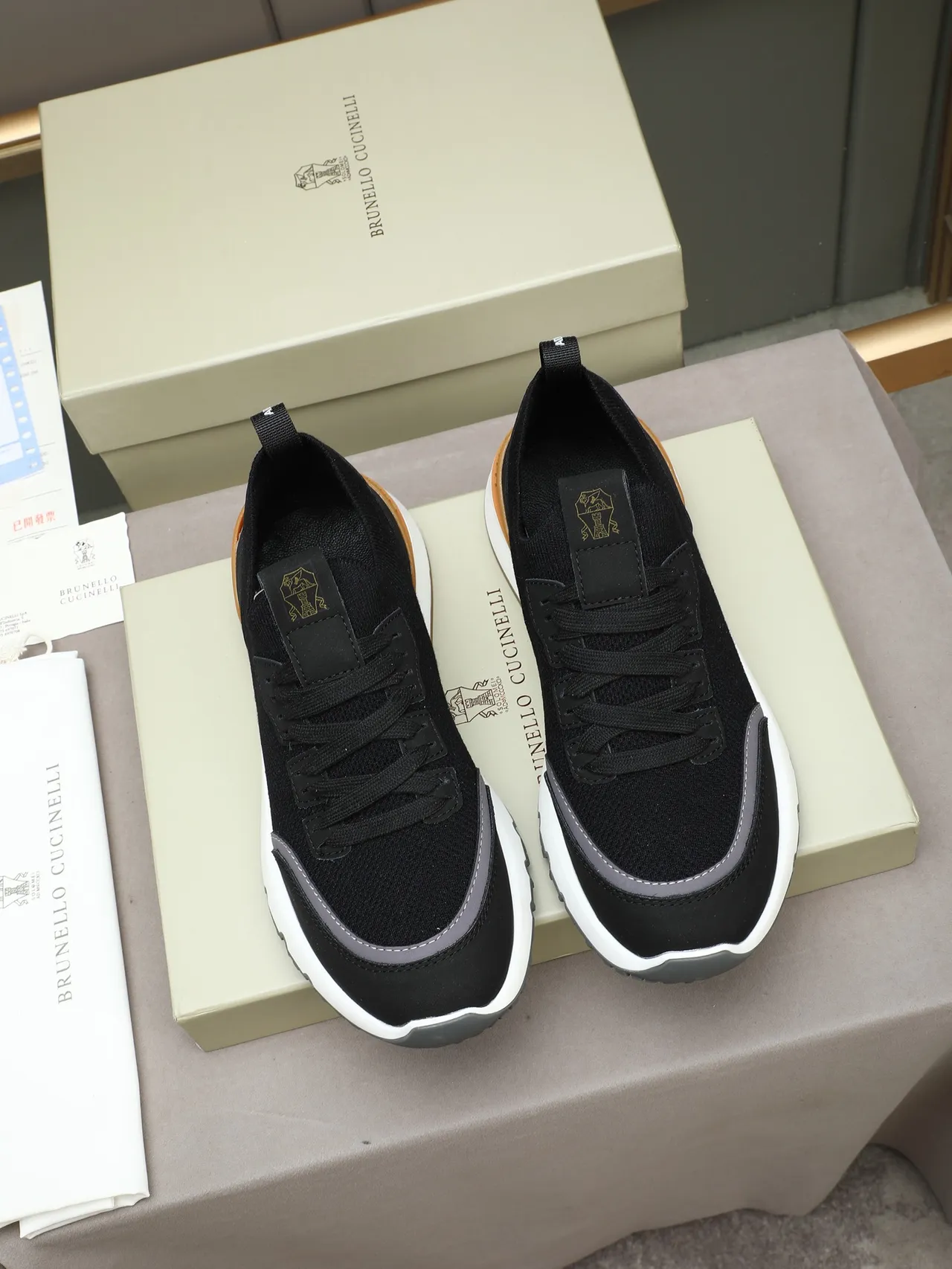 Cucinelli Black White Knit Upper Sock-Like Collar Sneakers 3