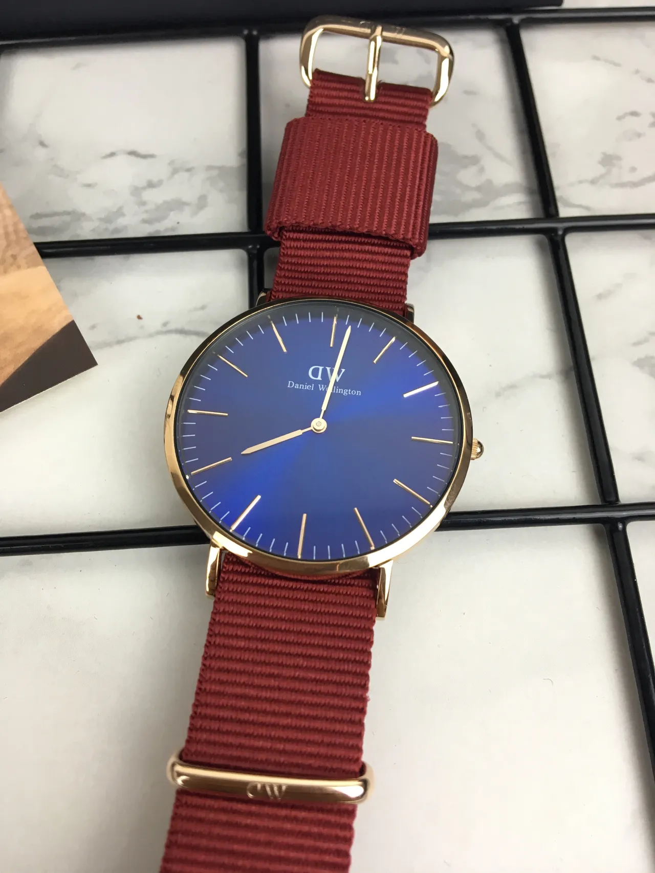 Daniel Wellington Icon Blue Gradient Dial Burgundy Nylon Strap Quartz Watch 4