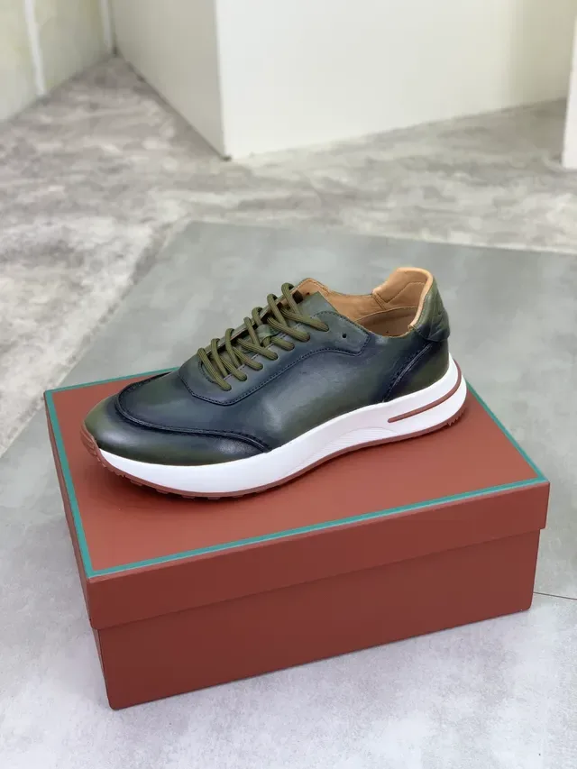 Dark Green Leather Lace-Up Casual Shoe 5