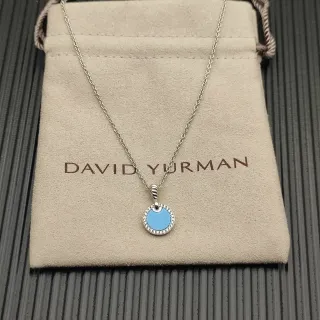 David Yurman Albion Colgante Circular de Disco Azul Plata con Halo Pavé