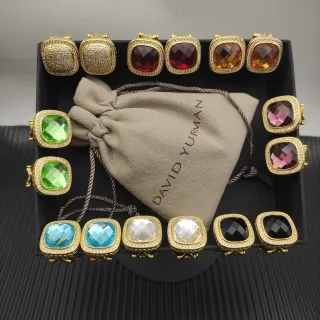 David Yurman Albion Gold Multicolor Metal Cushion-Cut Faceted Gemstones Earrings