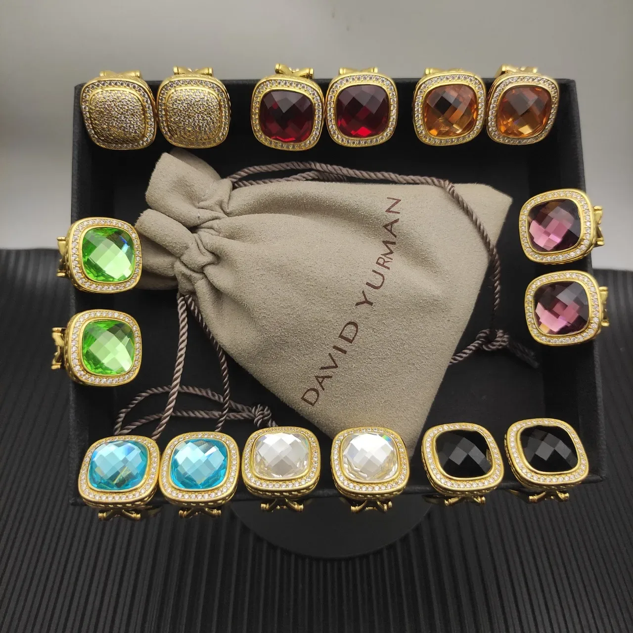 David Yurman Albion Boucles d'oreilles Or Multicolore Métal Taille coussin Pierres facetées 1