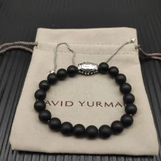 David Yurman Pulseira Contas de Pedra Mate Preto Prata Oval Signature Clasp