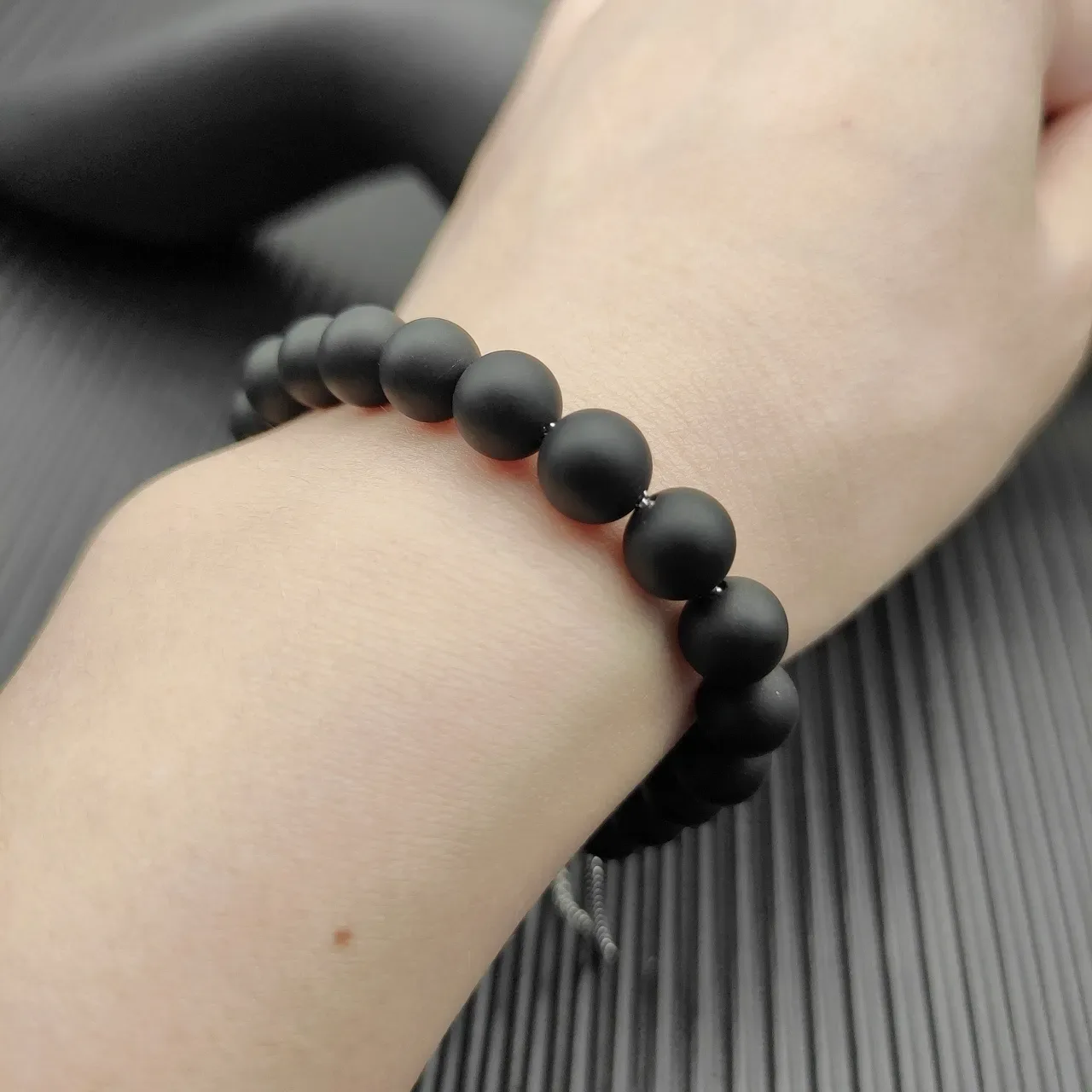 David Yurman Black Silver Matte Stone Beads Oval Signature Clasp Bracelet 6