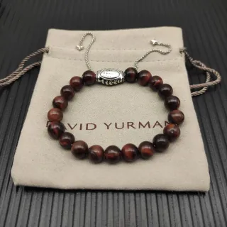 David Yurman Pulseira Prata com Contas Pedra Olho de Tigre Marrom