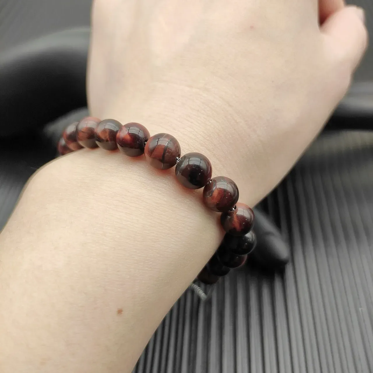 David Yurman Brown Silver Beaded Tiger's Eye Stone Bracelet 6