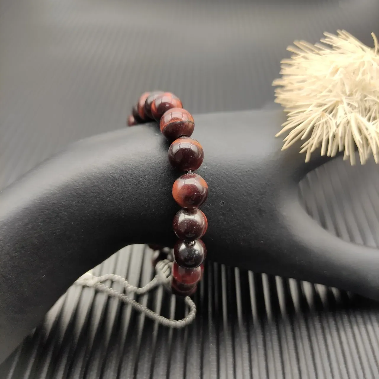 David Yurman Brown Silver Beaded Tiger's Eye Stone Bracelet 9
