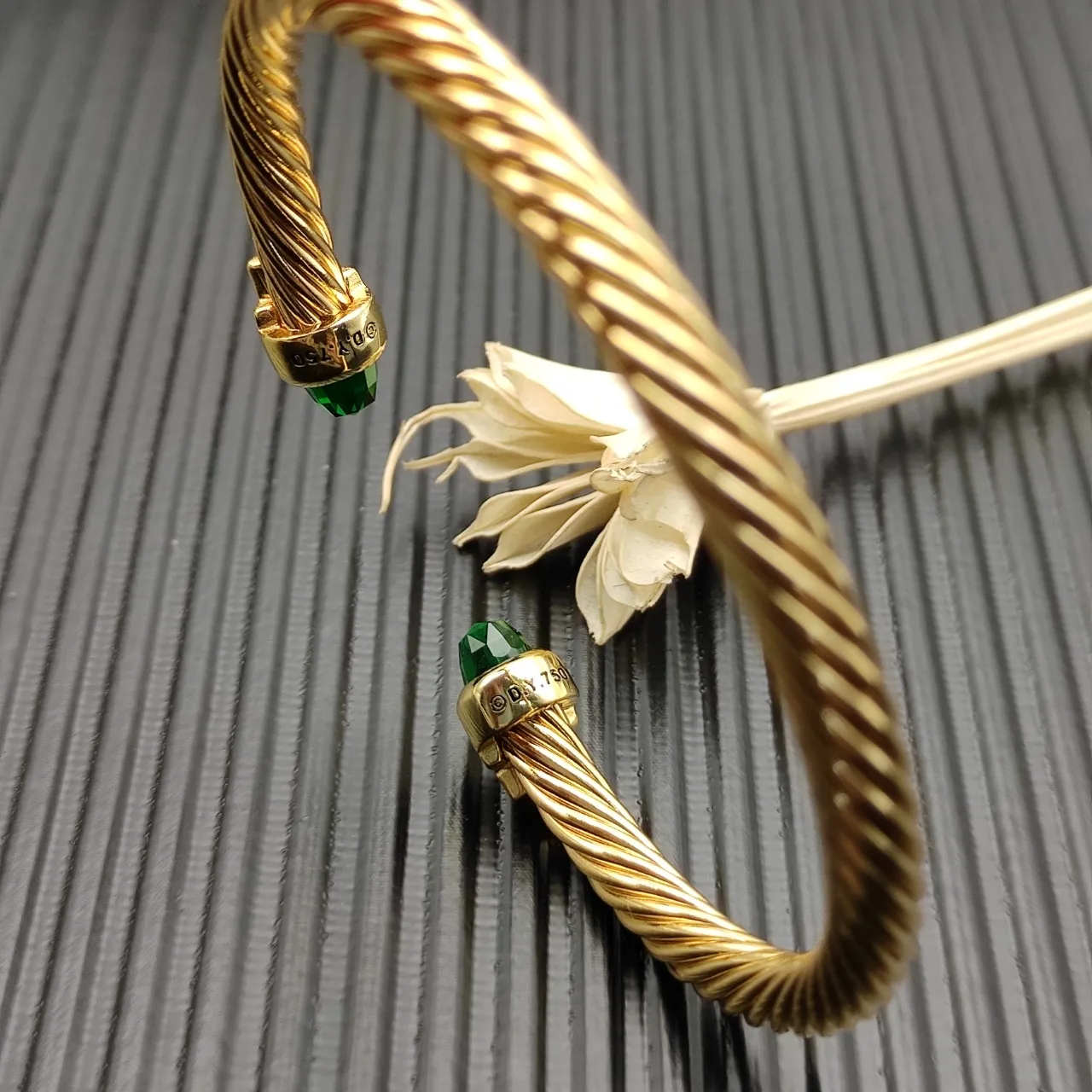 David Yurman Cable Classic Gold Green Twisted Bracelet 7