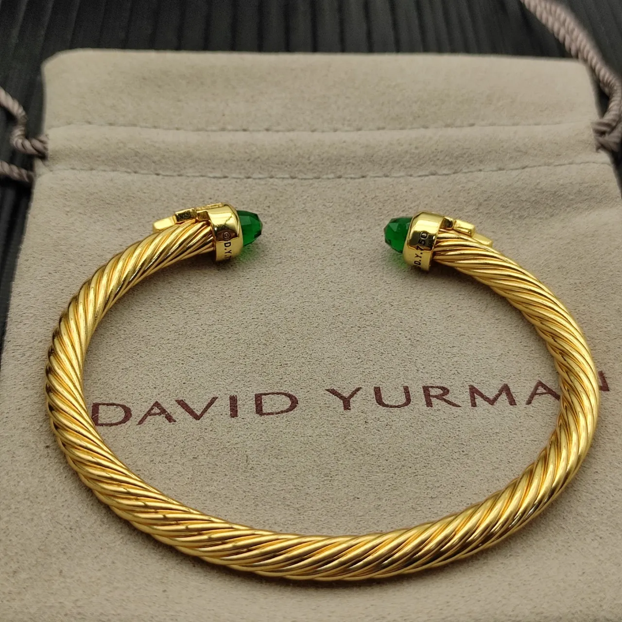David Yurman Cable Classic Gold Green Twisted Bracelet 9