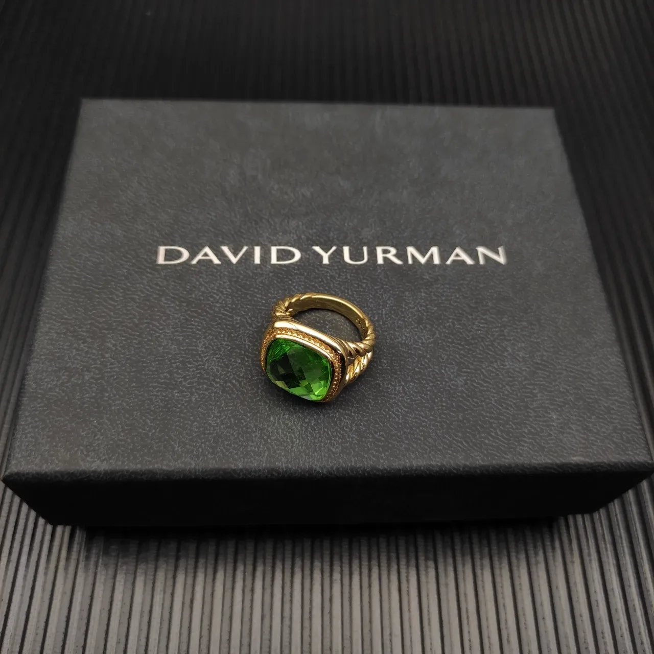 David Yurman Cable Classic Twisted Band Green Stone Ring 4