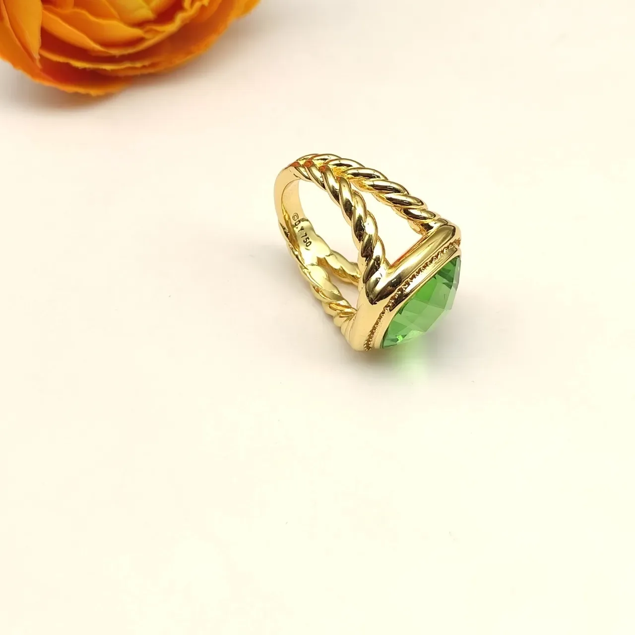 David Yurman Cable Classic Twisted Band Green Stone Ring 5