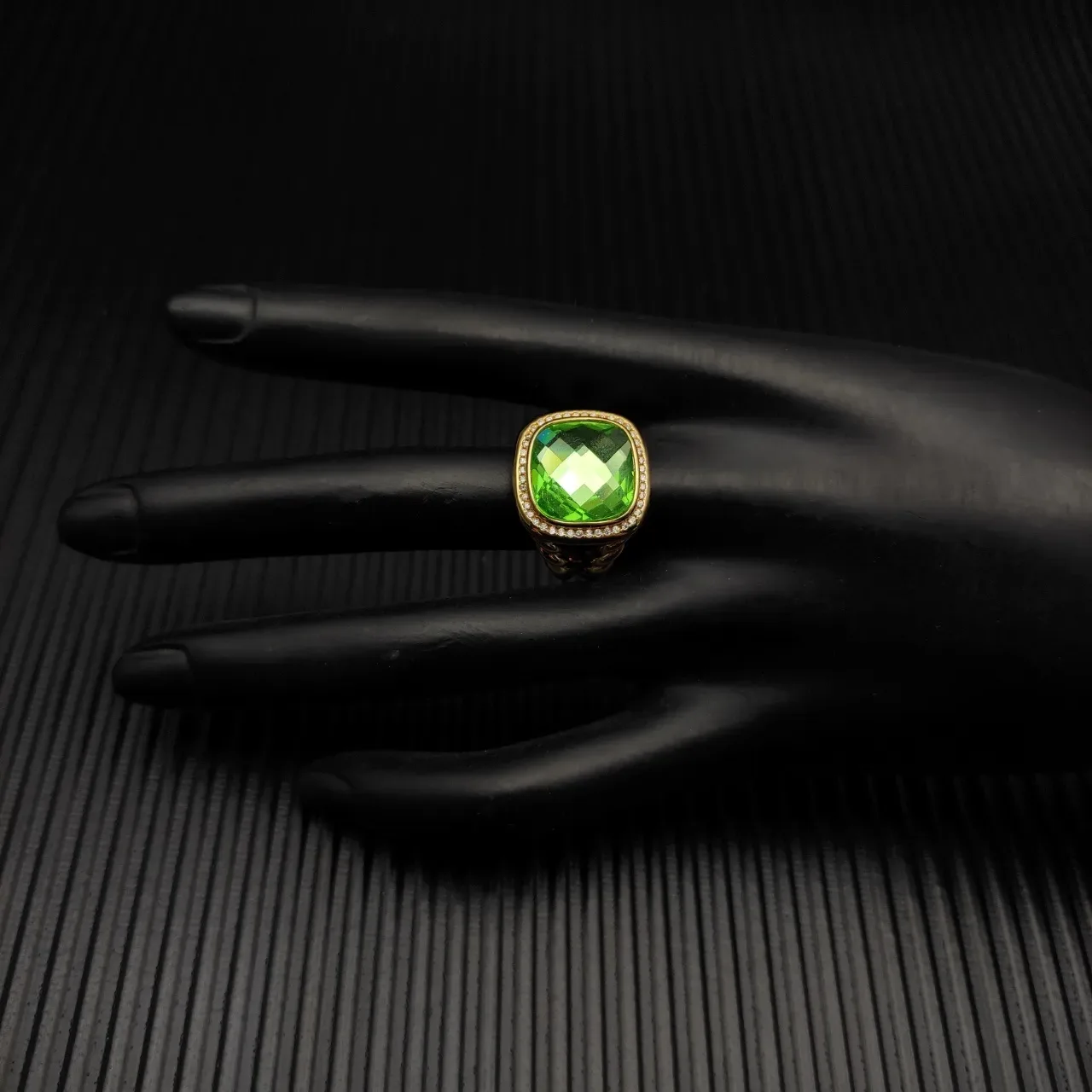 David Yurman Cable Classic Twisted Band Green Stone Ring 6