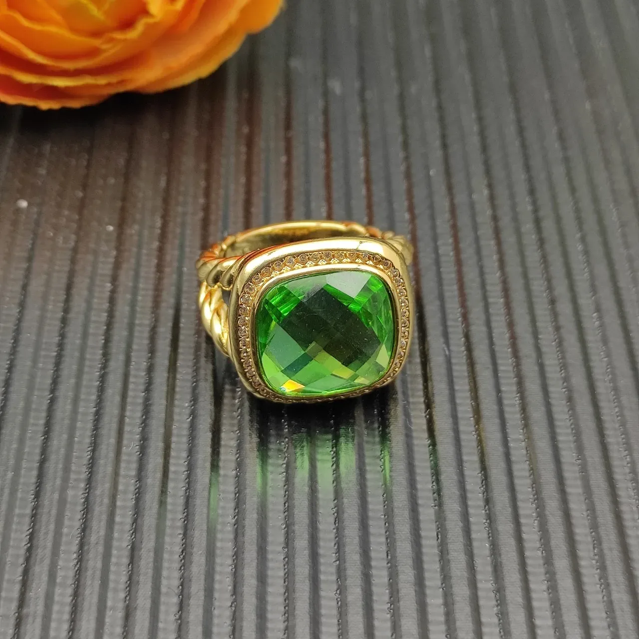 David Yurman Cable Classic Twisted Band Green Stone Ring 7
