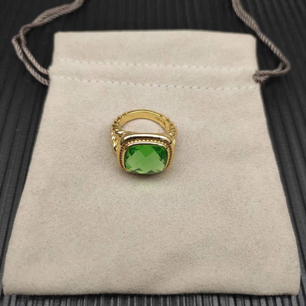 David Yurman Cable Classic Twisted Band Green Stone Ring 9